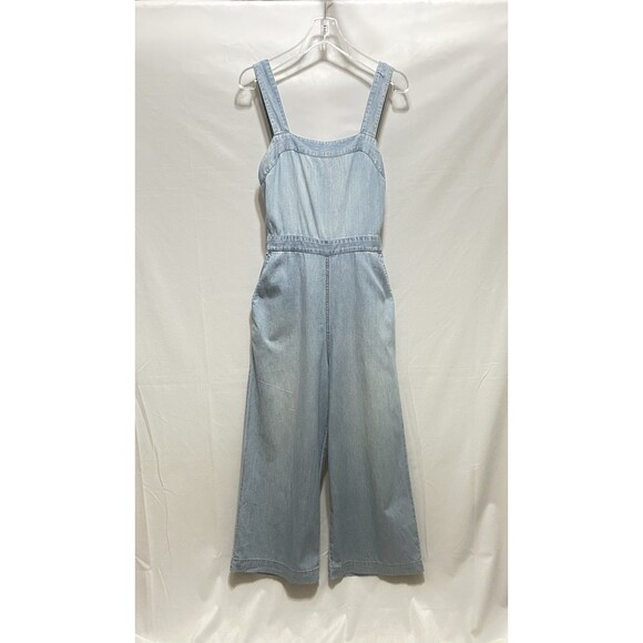 Madewell Jumpsuit Denim Jean Chambray Muralist Tie Crop Waist Wide Leg Sz 2 - Picture 4 of 16